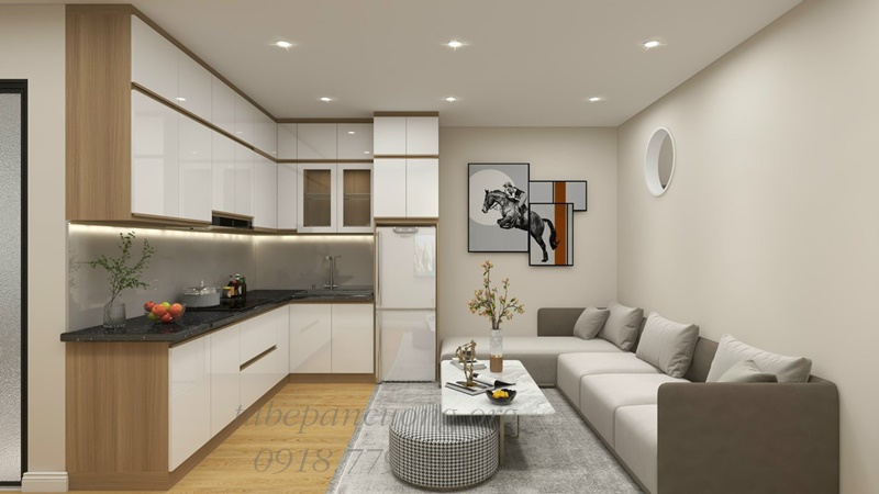 Tủ bếp acrylic TB2723 màu trắng kem phối tay nắm âm cạnh nhôm vàng xước giúp tạo điểm nhấn và sự sang trọng cho căn bếp của bạn Tủ bếp acrylic TB2723 màu trắng kem phối tay nắm âm cạnh nhôm vàng xước giúp tạo điểm nhấn và sự sang trọng cho căn bếp của bạn