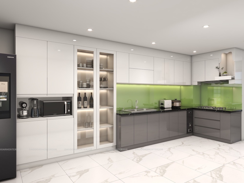 Tủ bếp acrylic An Cường, mdf lõi xanh phủ acrylic dán cạnh không đường line Tủ bếp acrylic An Cường, mdf lõi xanh phủ acrylic dán cạnh không đường line