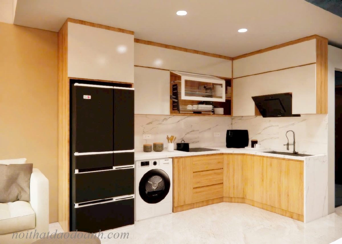 Tủ bếp gỗ nhựa phủ milamine vân gỗ sồi PM76 Tủ bếp gỗ nhựa phủ milamine vân gỗ sồi PM76