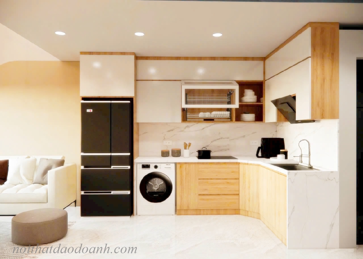 Tủ bếp gỗ nhựa phủ milamine vân gỗ sồi PM76 Tủ bếp gỗ nhựa phủ milamine vân gỗ sồi PM76