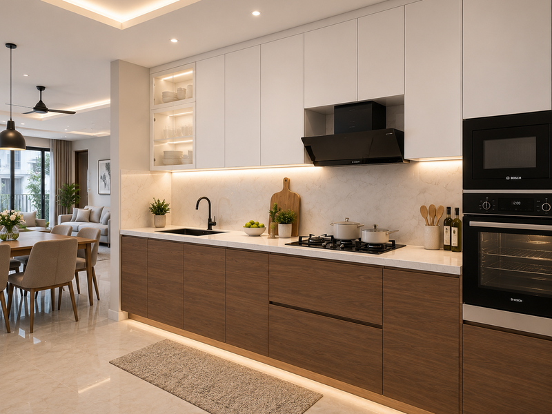 Tủ bếp mdf chống ẩm vân gỗ