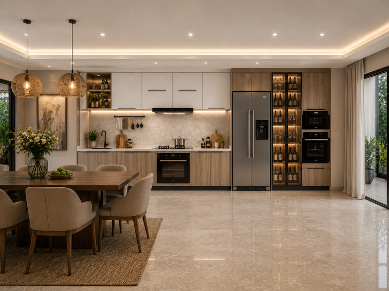 Tủ bếp mdf melamine hiện đại