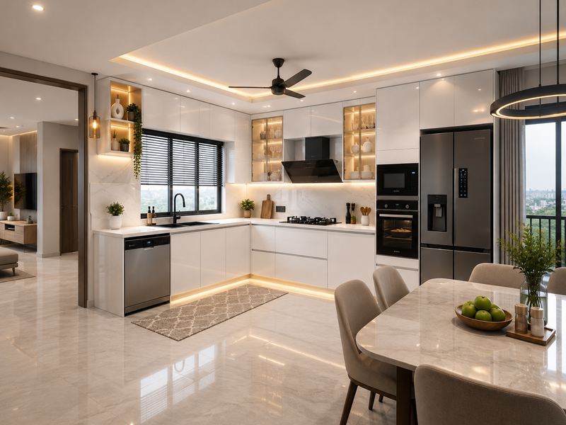 Tủ Bếp MDF Sơn PU Trắng Hiện Đại