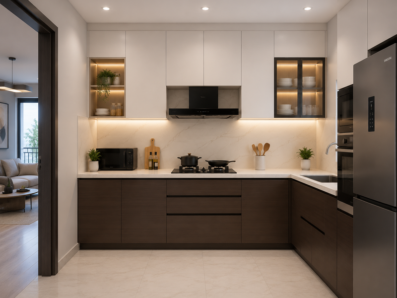Tủ Bếp MDF Sơn PU Vân Gỗ Hiện Đại