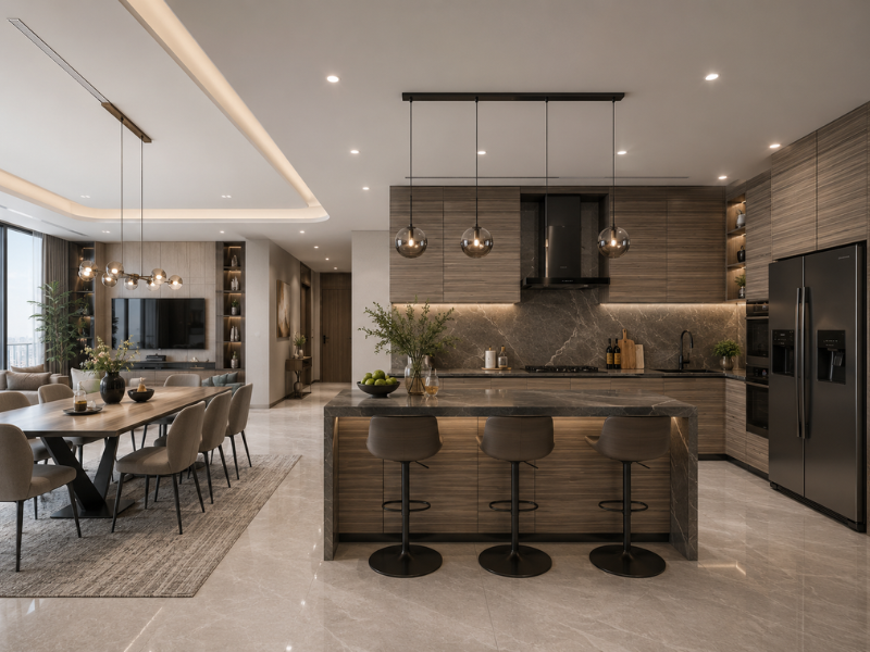 Tủ Bếp MDF Veneer Sơn PU Cao Cấp