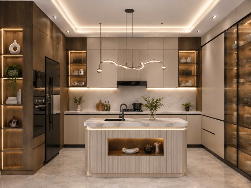 Tủ bếp melamine an cường có bàn đảo