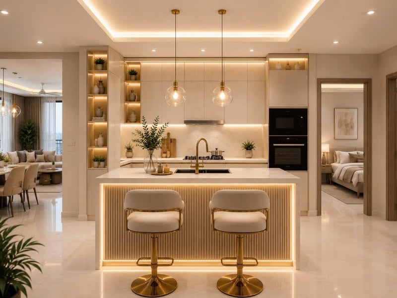 Tủ bếp nhựa Acrylic An Cường có quầy bar