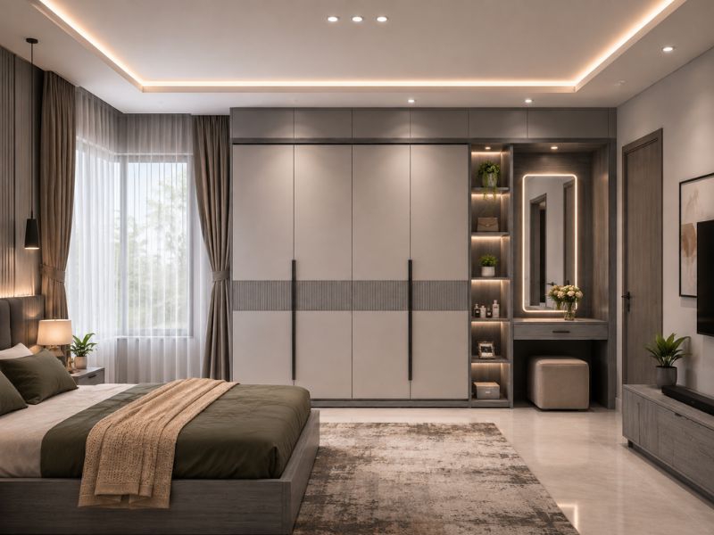 Tủ quần áo hiện đại kết hợp bàn trang điểm TQAHD01