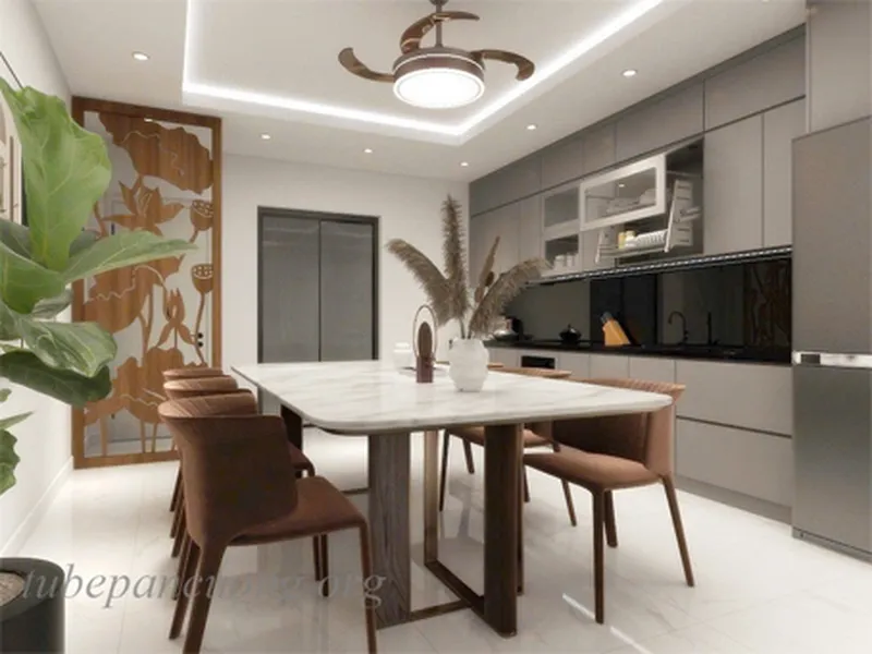 Tủ bếp gỗ nhựa cánh acrylic màu xám ghi