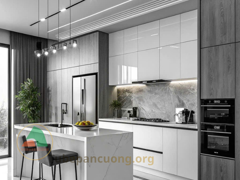 Tủ bếp Acrylic An Cường màu trắng