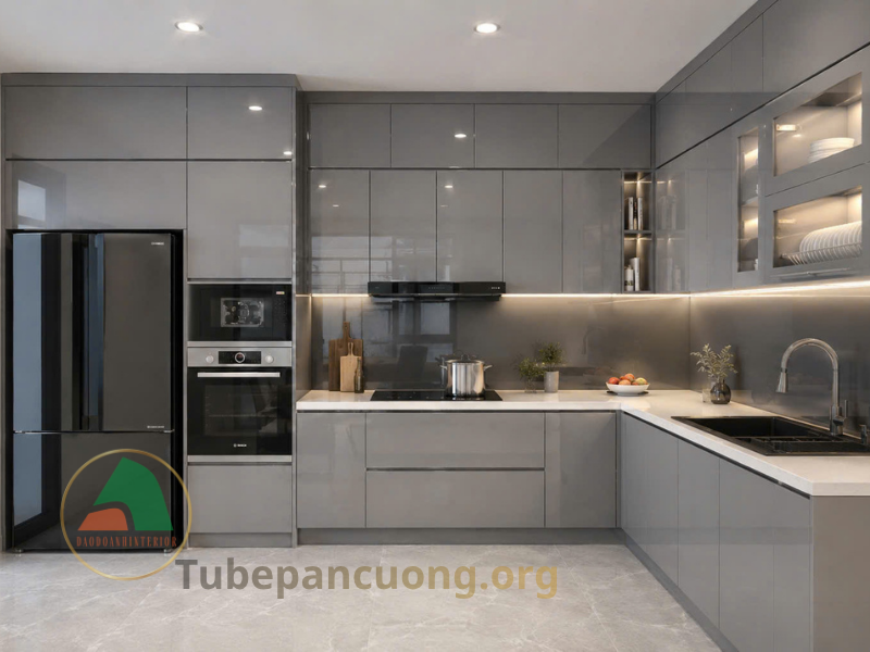 Tủ bếp Acrylic An Cường màu xám