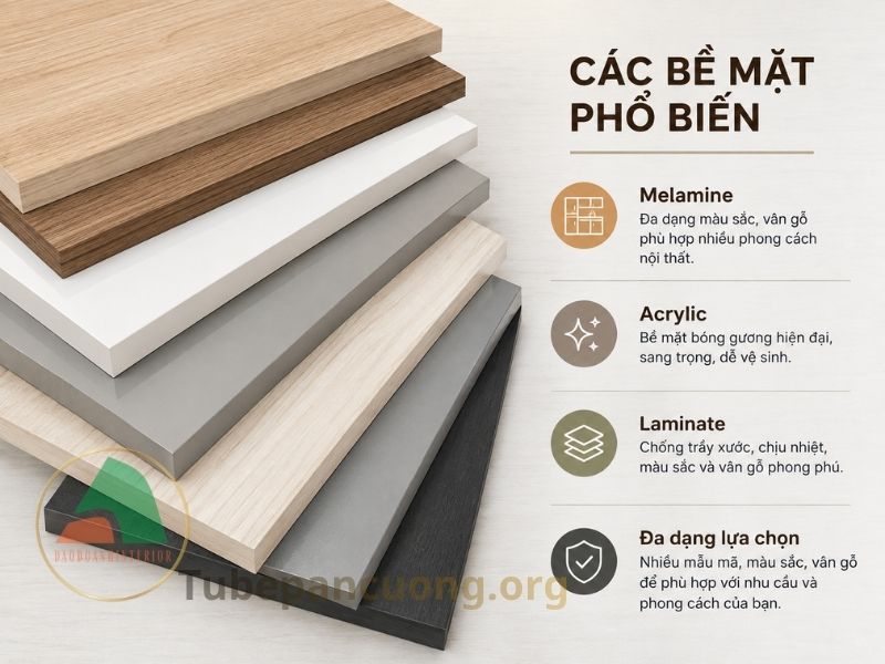 Tủ bếp gỗ An Cường đa dạng các bề mặt phủ phổ biến Tủ bếp gỗ An Cường đa dạng các bề mặt phủ phổ biến