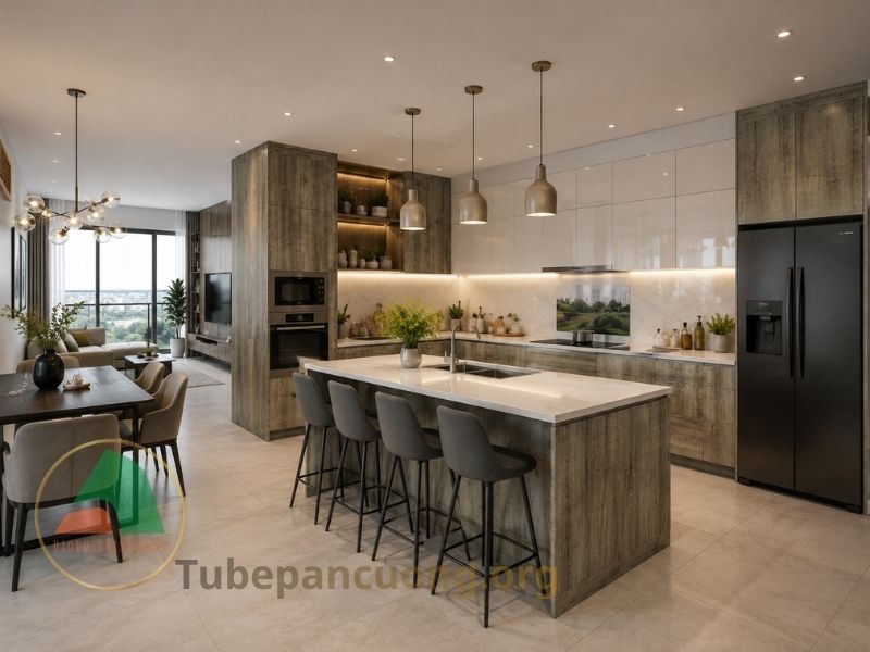 Tủ bếp gỗ An Cường kết hợp đảo bếp Tủ bếp gỗ An Cường kết hợp đảo bếp