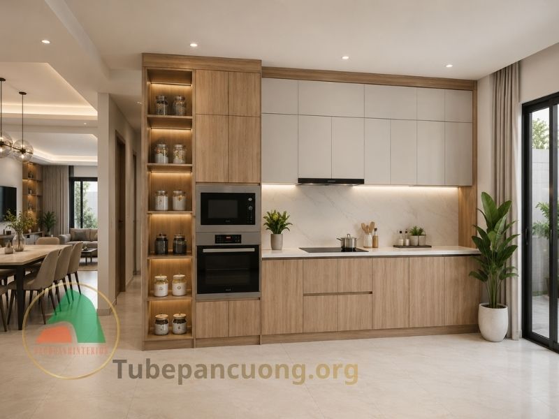 Tủ bếp gỗ An Cường kết hợp tủ cao Tủ bếp gỗ An Cường kết hợp tủ cao