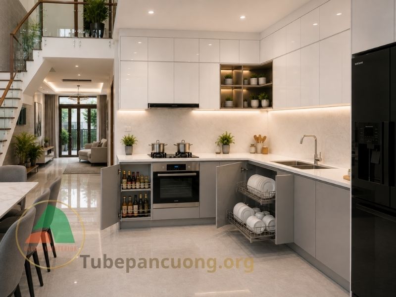 Tủ bếp gỗ an cường kết hợp với phụ kiện tiện ích Tủ bếp gỗ an cường kết hợp với phụ kiện tiện ích