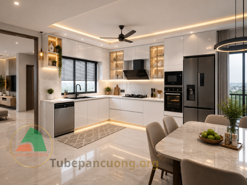 Tủ bếp mdf chống ẩm màu trắng Tủ bếp mdf chống ẩm màu trắng