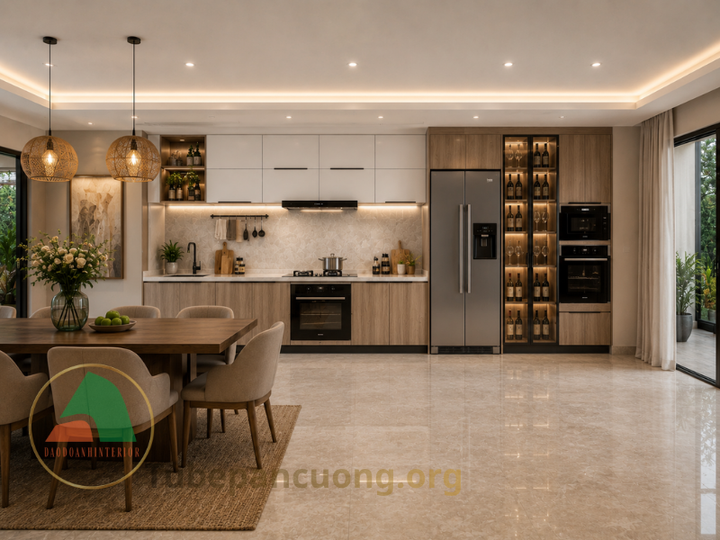 Tủ bếp mdf melamine hiện đại Tủ bếp mdf melamine hiện đại