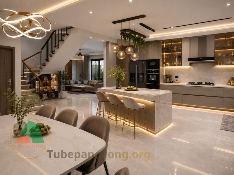 Tủ bếp MDF sơn PU màu kem Tủ bếp MDF sơn PU màu kem