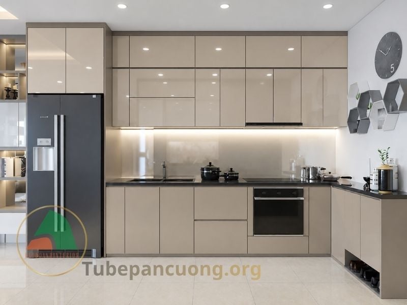 Tủ Bếp MDF Sơn PU Màu Kem Sang Trọng Tủ Bếp MDF Sơn PU Màu Kem Sang Trọng