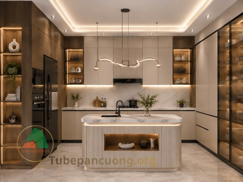tủ bếp melamine an cường có bàn đảo tủ bếp melamine an cường có bàn đảo