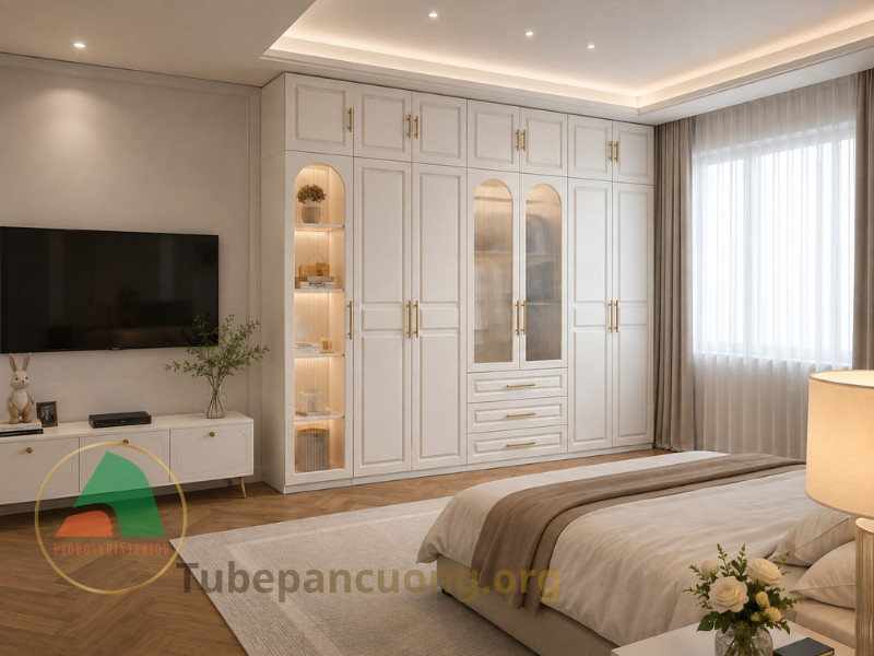 tủ quần áo tân cổ điển kết hợp kệ trang trí tủ quần áo tân cổ điển kết hợp kệ trang trí