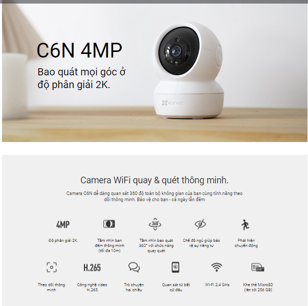 Camera EZVIZ C6N Chính hãng giá rẻ độ phân giảI 4MP quay quét toàn cảnh 360