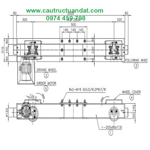 Bản vẽ kỹ thuật của bánh xe dầm biên cho cầu trục 3 tấn Bản vẽ kỹ thuật của bánh xe dầm biên cho cầu trục 3 tấn