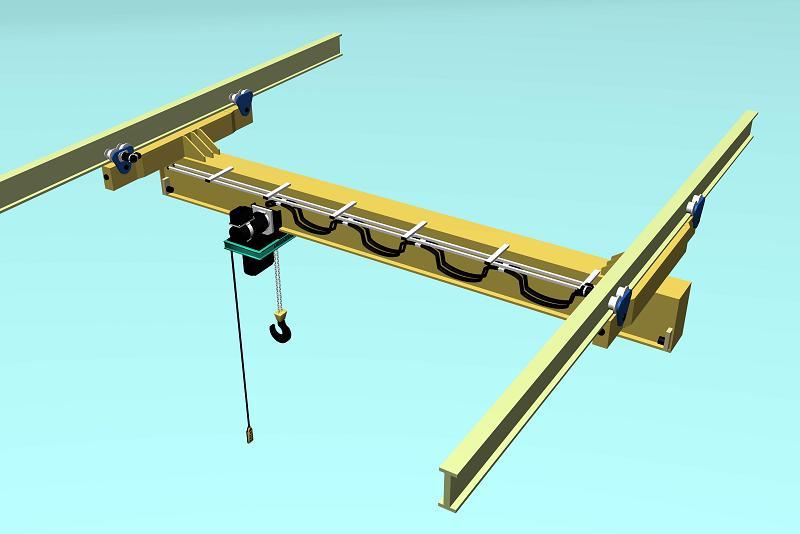 Cầu trục treo lắp đặt phổ biến trong các nhà xưởng có kết cấu bê tông. Thường được sử dụng ở các nhà máy hóa chất, xử lý nước Mô hình cầu trục treo