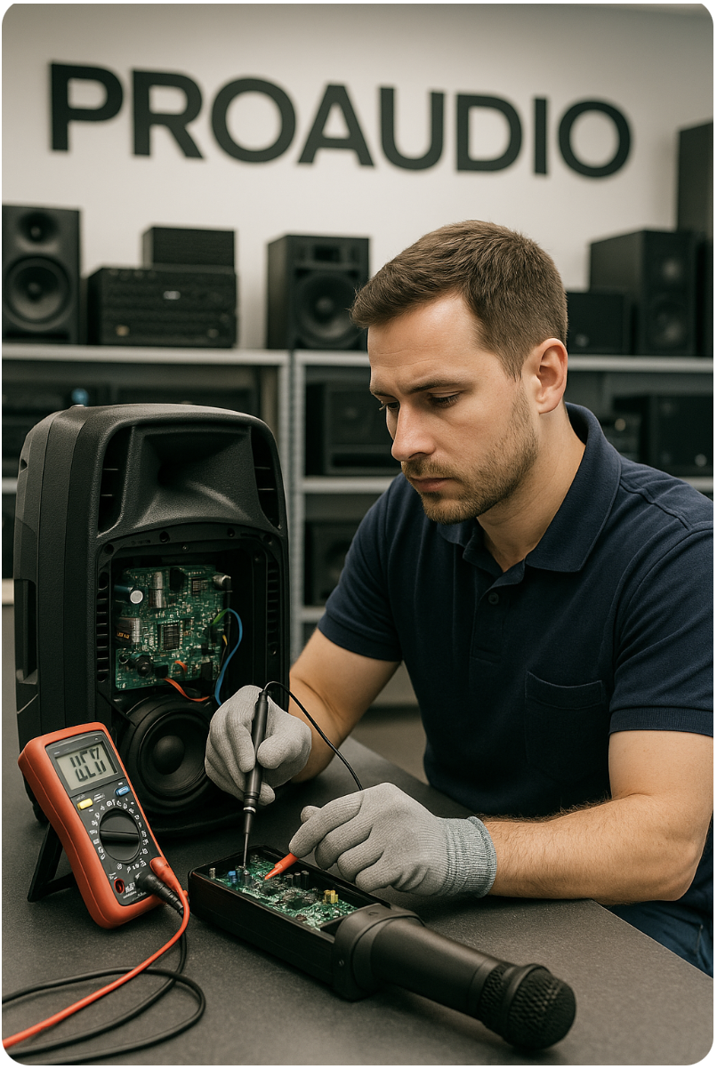 kỹ thuật viên sửa chữa loa tại proaudio tphcm q3