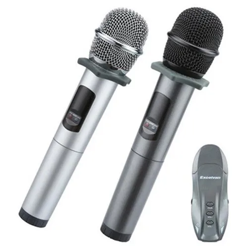 MICRO KARAOKE KHÔNG DÂY 2 MIC EXCELVAN K18U CHO LOA CAO CẤP Ô TÔ XE HƠI