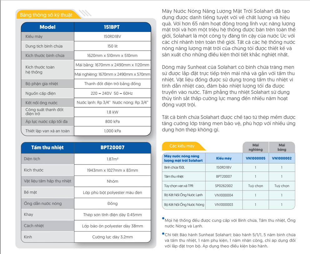 Máy nước nóng năng lượng mặt trời Solahart 150L