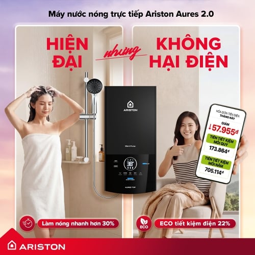 Máy nước nóng trực tiếp Ariston Aures 2.0 – Hiện đại, tiết kiệm điện, đáng mua nhất 2026