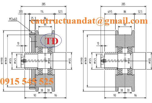 Bản vẻ bánh xe dầm biên cầu trục D200 Bản vẻ bánh xe dầm biên cầu trục D200