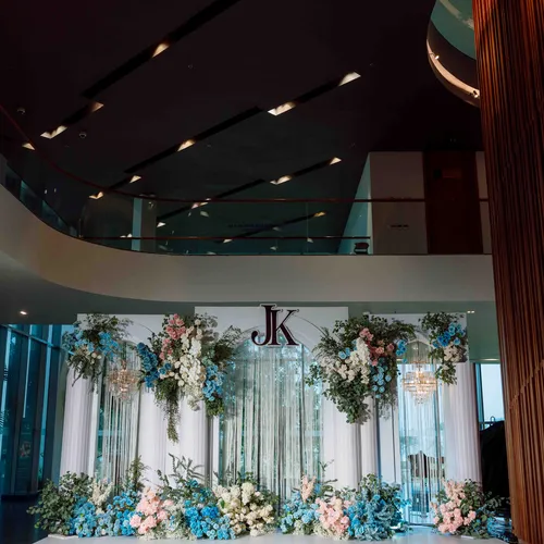 TRANG TRÍ TIỆC CƯỚI TONE XANH + HỒNG PASTEL