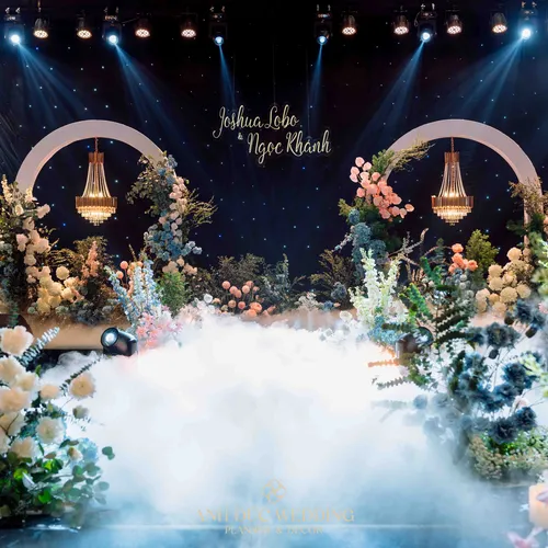 TRANG TRÍ TIỆC CƯỚI TONE XANH + HỒNG PASTEL