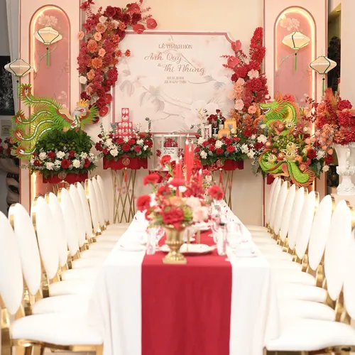 TRANG TRÍ GIA TIÊN TONE MÀU ĐỎ CAM KEM