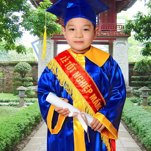 Áo cử nhân mầm non Xanh phối vàng