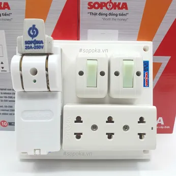 Bảng Điện 2 Công Tắc 3 Lỗ Cắm 1 Cầu Dao Sứ BN20 SOPOKA