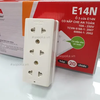 Ổ Cắm Điện 3 Lỗ Gắn Táp Lô Có Nắp Che E14N SOPOKA