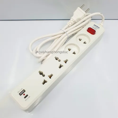 Ổ Cắm Điện 4 Lỗ USB Sạc Nhanh Type-C Lõi Sứ 2200W 4C2 SOPOKA