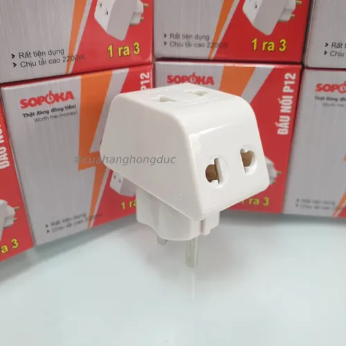 Đầu Nối Chia Điện 3 Lỗ Cổ Cao 2200W P12 SOPOKA