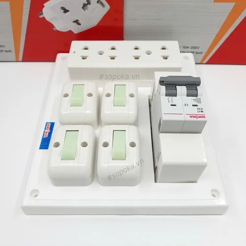 Bảng Điện 4 Công Tắc 4 Lỗ Cắm MCB 32A 4CT1 SOPOKA