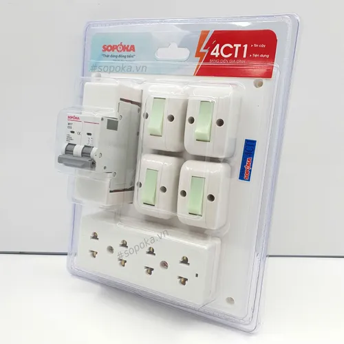 Bảng Điện 4 Công Tắc 4 Lỗ Cắm MCB 32A 4CT1 SOPOKA
