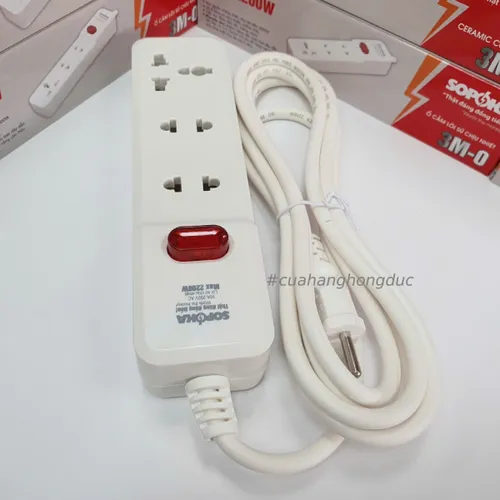 Ổ Cắm Điện 3 Lỗ 2200W Lõi Sứ Có Dây Công Tắc 3M2 SOPOKA