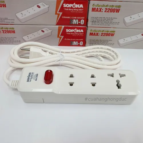 Ổ Cắm Điện 3 Lỗ 2200W Lõi Sứ Có Dây Công Tắc 3M2 SOPOKA
