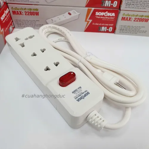 Ổ Cắm Điện 3 Lỗ 2200W Lõi Sứ Có Dây Công Tắc 3M2 SOPOKA