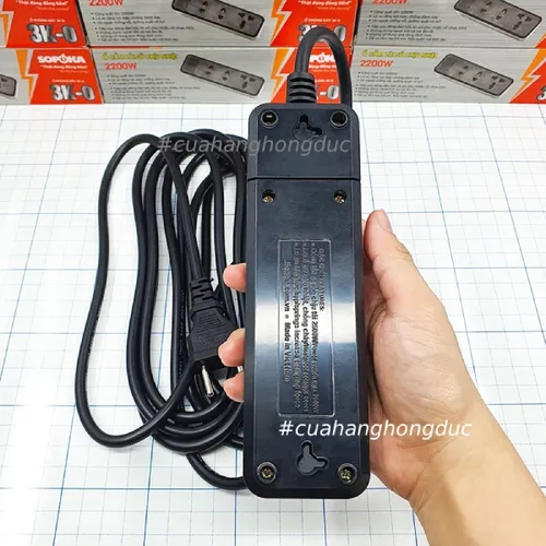 Ổ Cắm Điện 3 Lỗ 2200W Lõi Sứ Màu Đen 3K SOPOKA