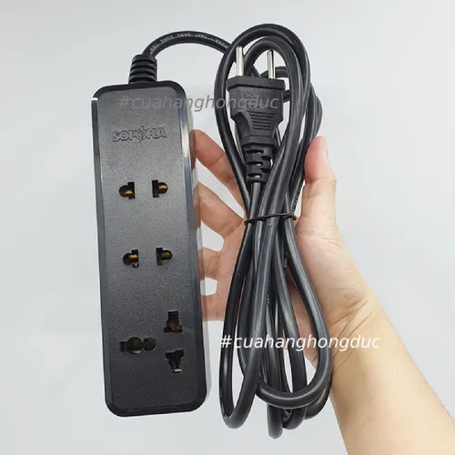 Ổ Cắm Điện 3 Lỗ 2200W Lõi Sứ Màu Đen 3K SOPOKA