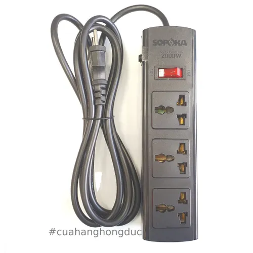 Ổ Cắm Điện 3 Lỗ 3 Chấu 2200W Lõi Sứ Chống Cháy Breaker 3T SOPOKA