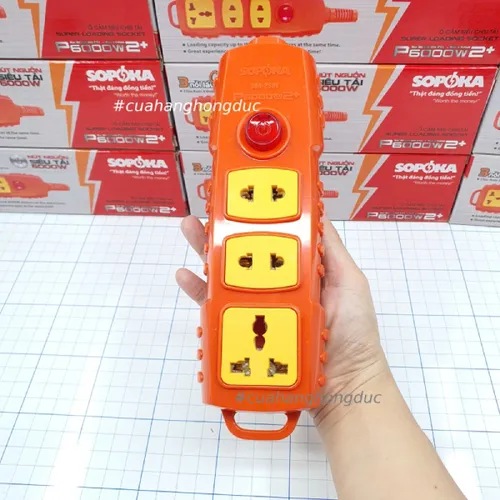 Ổ Cắm Điện 3 Lỗ 6000W Không Dây Nút Nguồn P6000W2+ SOPOKA
